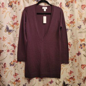 Loft Burgundy V-Neck Long Relaxed Sweater